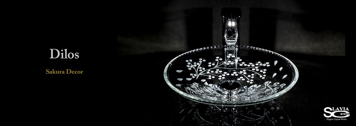 SLAVIA CRYSTAL　Dilos（スラヴィアクリスタル）ディロス　サクラ洗面ボウル　｜洗面器｜手洗器｜手洗いボウル｜おしゃれ｜豪華｜美しい｜ガラス｜ボウル｜最高級｜クリスタル｜