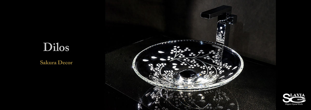SLAVIA CRYSTAL　Dilos　SAKURA（スラヴィアクリスタル）ディロス　サクラ洗面ボウル　｜洗面器｜手洗器｜手洗いボウル｜おしゃれ｜豪華｜美しい｜ガラス｜ボウル｜最高級｜クリスタル｜