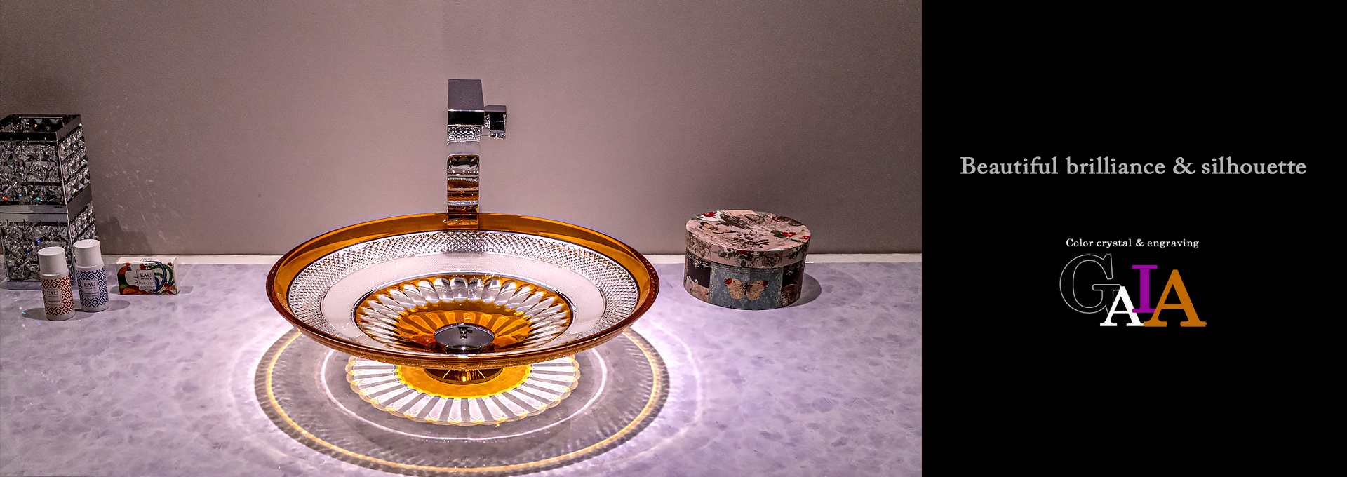 SLAVIA CRYSTAL　Dilos　GAIA  AMBER（スラヴィアクリスタル）ディロス　ガイア　アンバーーカラー洗面ボウル　｜洗面器｜手洗器｜手洗いボウル｜おしゃれ｜豪華｜美しい｜ガラス｜ボウル｜最高級｜クリスタル｜