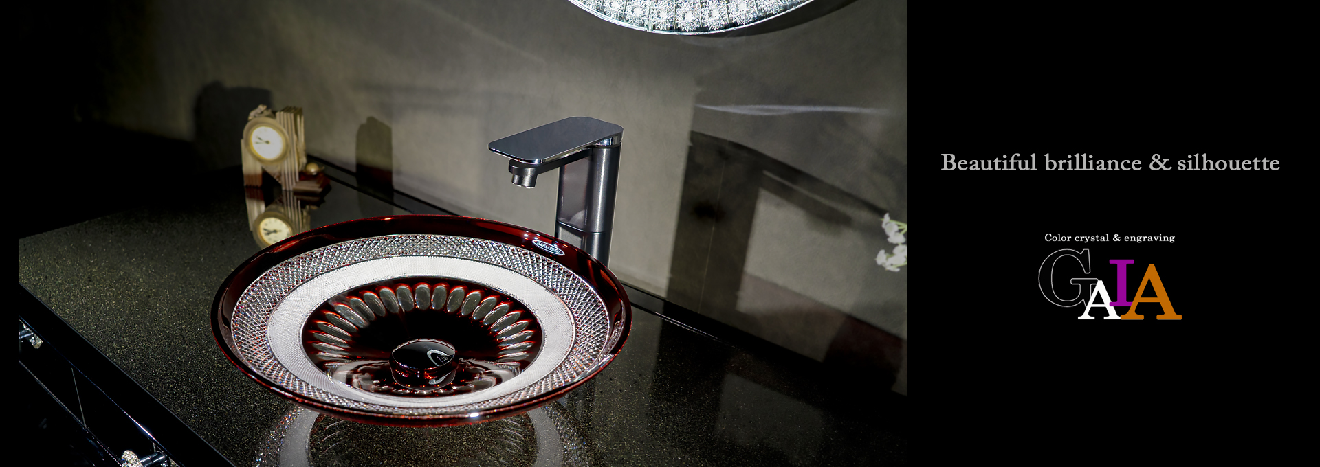 SLAVIA CRYSTAL　Dilos　GAIA  RUBIN（スラヴィアクリスタル）ディロス　ガイア　ルビンカラー洗面ボウル　｜洗面器｜手洗器｜手洗いボウル｜おしゃれ｜豪華｜美しい｜ガラス｜ボウル｜最高級｜クリスタル｜