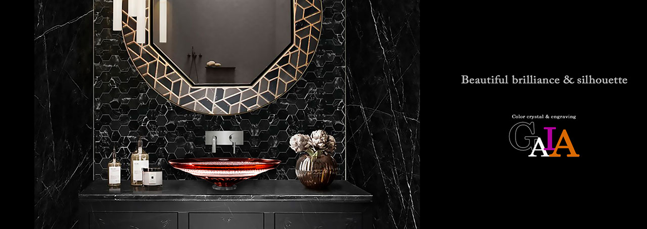 SLAVIA CRYSTAL　Dilos　GAIA  RUBIN（スラヴィアクリスタル）ディロス　ガイア　ルビンカラー洗面ボウル　｜洗面器｜手洗器｜手洗いボウル｜おしゃれ｜豪華｜美しい｜ガラス｜ボウル｜最高級｜クリスタル｜