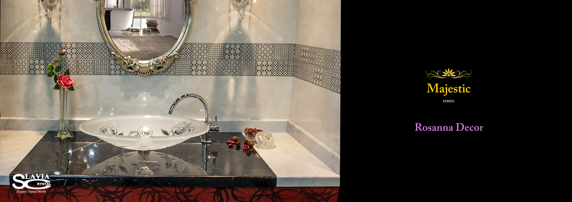 スラヴィアクリスタル：ロザンナ：高級洗面ボウル：高級洗面器：手洗い器：おしゃれ：美しい：ピンク：バラ：