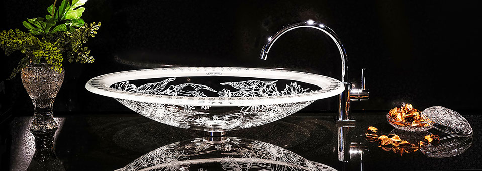 スラヴィアクリスタル：マルゲリータ：高級洗面ボウル：高級洗面器：手洗い器：おしゃれ：美しい：ピンク：バラ：