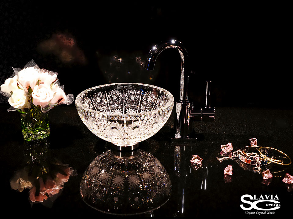 スラヴィアクリスタル　ミミ　クラッシック　エリザベス 210洗面ボウル　｜クリスタル｜ガラス｜手洗器｜手洗いボウル｜洗面器｜小型｜コンパクト｜トイレ｜玄関｜スペース｜デザイン｜おしゃれ｜豪華｜美しい｜スラビアクリスタル｜小さめ：｜