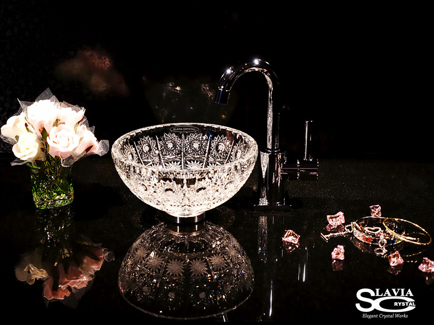 スラヴィアクリスタル　ミミ　クラッシック　エリザベス 210洗面ボウル　｜クリスタル｜ガラス｜手洗器｜手洗いボウル｜洗面器｜小型｜コンパクト｜トイレ｜玄関｜スペース｜デザイン｜おしゃれ｜豪華｜美しい｜スラビアクリスタル｜小さめ：｜
