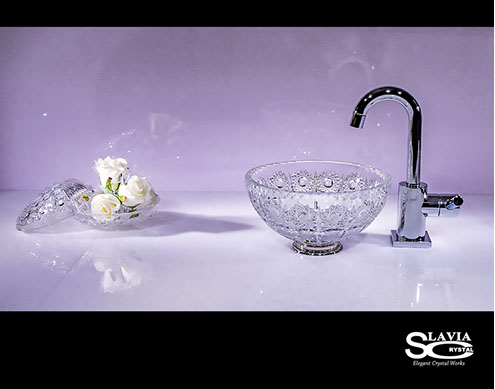 スラヴィアクリスタル　ミミ　クラッシック　エリザベス 210洗面ボウル　｜クリスタル｜ガラス｜手洗器｜手洗いボウル｜洗面器｜小型｜コンパクト｜トイレ｜玄関｜スペース｜デザイン｜おしゃれ｜豪華｜美しい｜スラビアクリスタル｜小さめ：｜