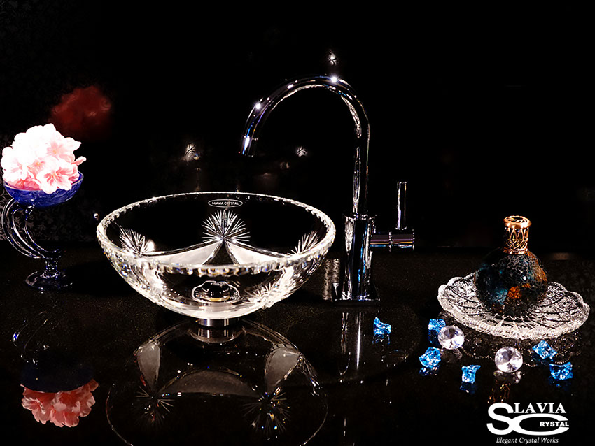 スラヴィアクリスタル　ミミ　クラッシック　ディロス洗面ボウル　｜クリスタル｜ガラス｜手洗器｜手洗いボウル｜洗面器｜小型｜コンパクト｜トイレ｜玄関｜スペース｜デザイン｜おしゃれ｜豪華｜美しい｜スラビアクリスタル｜小型｜