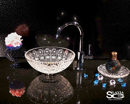 スラヴィアクリスタル　ミミ　クラッシック　エリザベス洗面ボウル　｜クリスタル｜ガラス｜手洗器｜手洗いボウル｜洗面器｜小型｜コンパクト｜トイレ｜玄関｜スペース｜デザイン｜おしゃれ｜豪華｜美しい｜スラビアクリスタル｜エリザベス｜