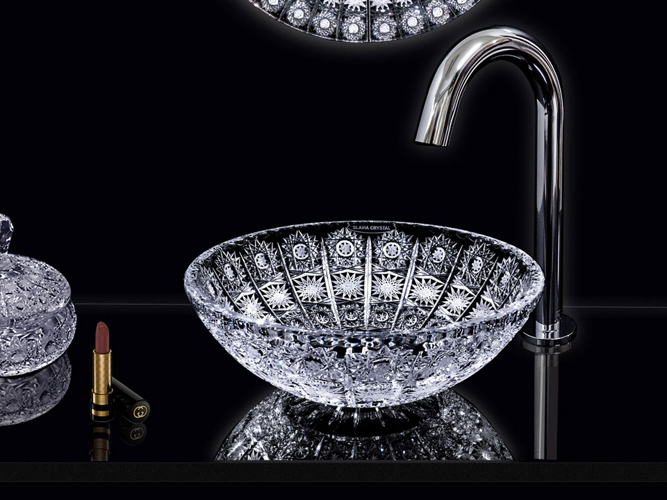 スラヴィアクリスタル　ミミ　クラッシック　エリザベス洗面ボウル　｜クリスタル｜ガラス｜手洗器｜手洗いボウル｜洗面器｜小型｜コンパクト｜トイレ｜玄関｜スペース｜デザイン｜おしゃれ｜豪華｜美しい｜スラビアクリスタル｜エリザベス｜
