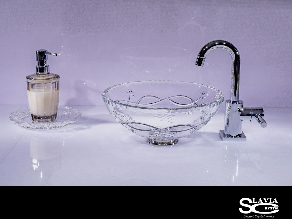 スラヴィアクリスタル　ミミ　クラッシック　ヴィネア洗面ボウル　｜クリスタル｜ガラス｜手洗器｜手洗いボウル｜洗面器｜小型｜コンパクト｜トイレ｜玄関｜スペース｜デザイン｜おしゃれ｜豪華｜美しい｜スラビアクリスタル｜小さめ：｜