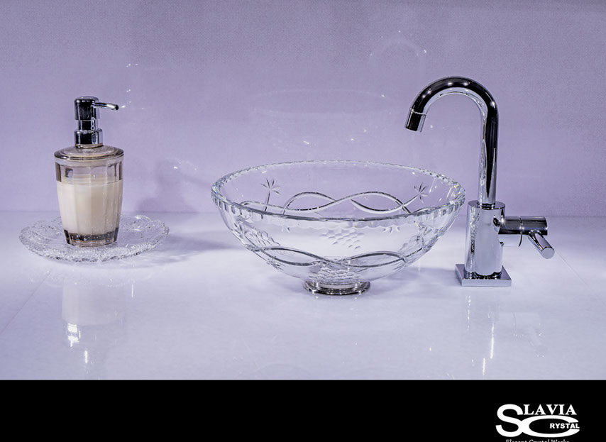 スラヴィアクリスタル　ミミ　クラッシック　ヴィネア洗面ボウル　｜クリスタル｜ガラス｜手洗器｜手洗いボウル｜洗面器｜小型｜コンパクト｜トイレ｜玄関｜スペース｜デザイン｜おしゃれ｜豪華｜美しい｜スラビアクリスタル｜小さめ：｜