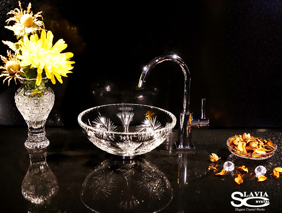 スラヴィアクリスタル　ミミ　クラッシック　ヴィエラ洗面ボウル　｜クリスタル｜ガラス｜手洗器｜手洗いボウル｜洗面器｜小型｜コンパクト｜トイレ｜玄関｜スペース｜デザイン｜おしゃれ｜豪華｜美しい｜スラビアクリスタル｜小さめ：｜