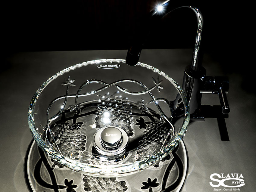 スラヴィアクリスタル　ミミ　クラッシック　ヴィネア洗面ボウル　｜クリスタル｜ガラス｜手洗器｜手洗いボウル｜洗面器｜小型｜コンパクト｜トイレ｜玄関｜スペース｜デザイン｜おしゃれ｜豪華｜美しい｜スラビアクリスタル｜小さめ：｜
