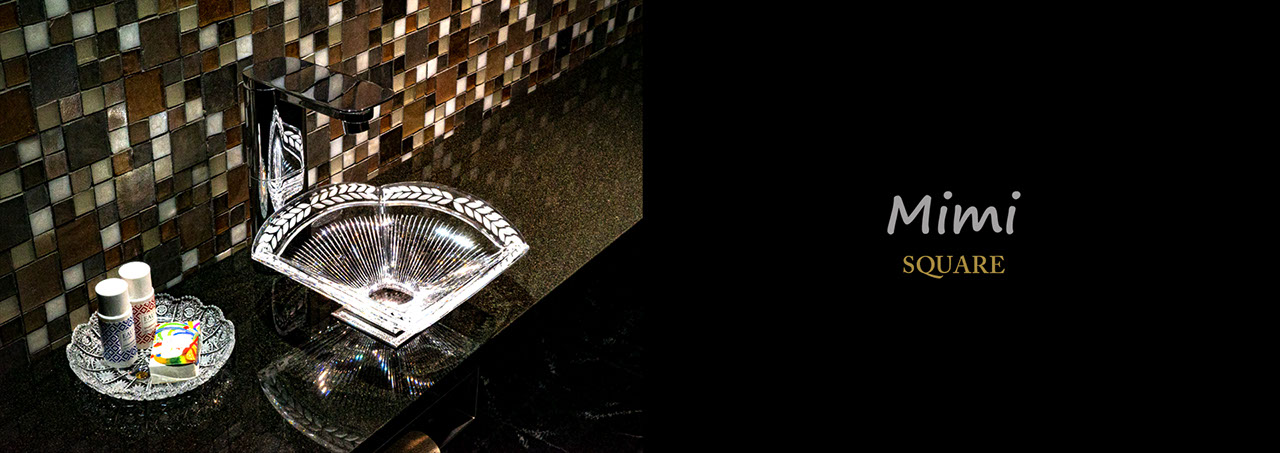 スラヴィアクリスタル　ミミ　スクエアーシリーズ洗面ボウル　｜クリスタル｜ガラス｜手洗器｜手洗いボウル｜洗面器｜小型｜コンパクト｜トイレ｜玄関｜スペース｜デザイン｜おしゃれ｜豪華｜美しい｜スラビアクリスタル｜小さめ：｜