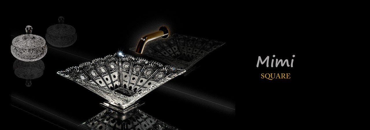 スラヴィアクリスタル　ミミ　スクエアーシリーズ洗面ボウル　｜クリスタル｜ガラス｜手洗器｜手洗いボウル｜洗面器｜小型｜コンパクト｜トイレ｜玄関｜スペース｜デザイン｜おしゃれ｜豪華｜美しい｜スラビアクリスタル｜小さめ：｜