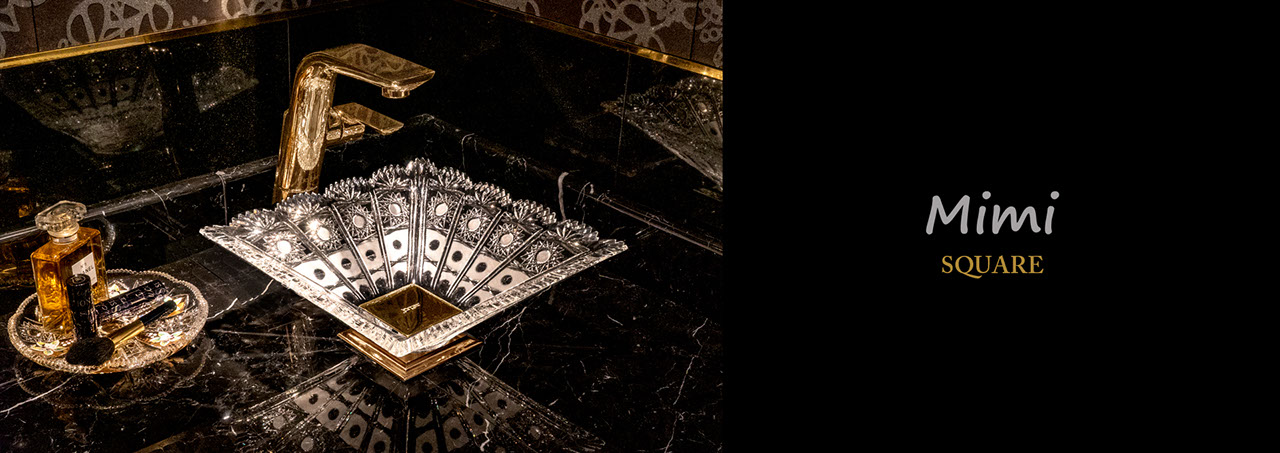 スラヴィアクリスタル　ミミ　スクエアーシリーズ洗面ボウル　｜クリスタル｜ガラス｜手洗器｜手洗いボウル｜洗面器｜小型｜コンパクト｜トイレ｜玄関｜スペース｜デザイン｜おしゃれ｜豪華｜美しい｜スラビアクリスタル｜小さめ：｜