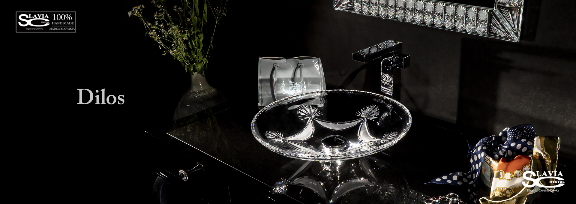 スラヴィアクリスタル：ディロス：高級洗面ボウル：高級洗面器：手洗い器：おしゃれ：美しい：クラッシック：豪華：ゴージャス：