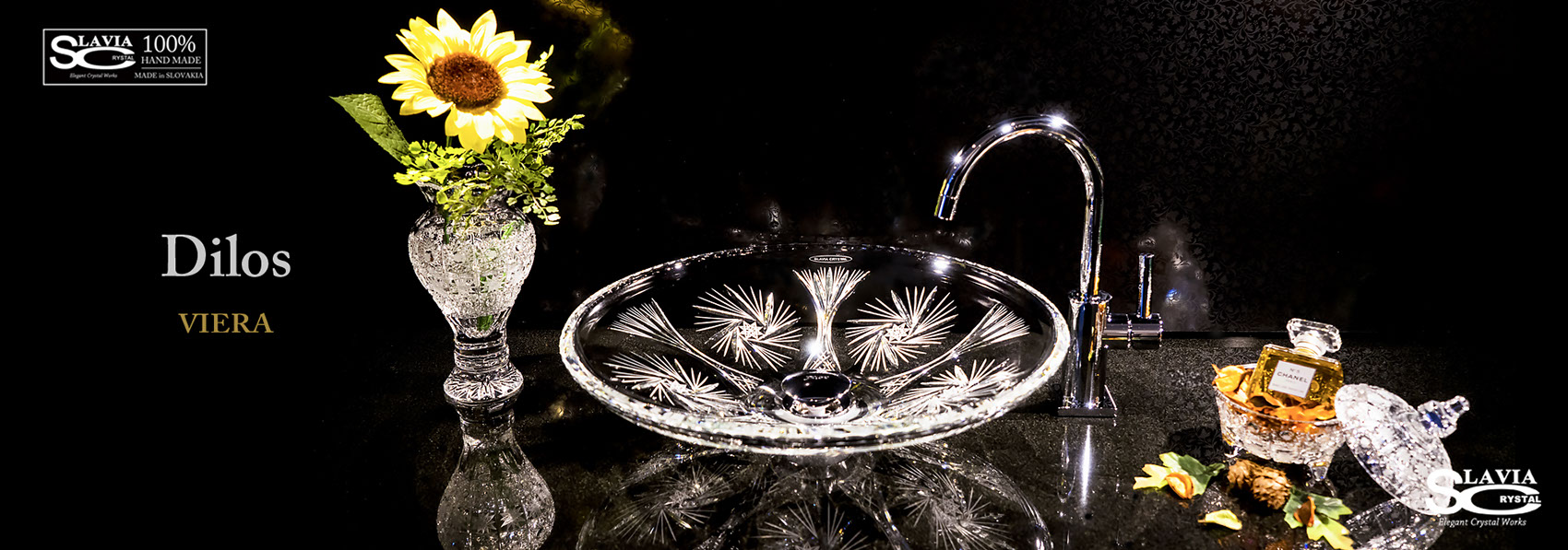 SLAVIA CRYSTAL　Dilos（スラヴィアクリスタル）ディロス　ヴィエラ洗面ボウル　｜洗面器｜手洗器｜手洗いボウル｜おしゃれ｜豪華｜美しい｜ガラス｜ボウル｜最高級｜クリスタル｜