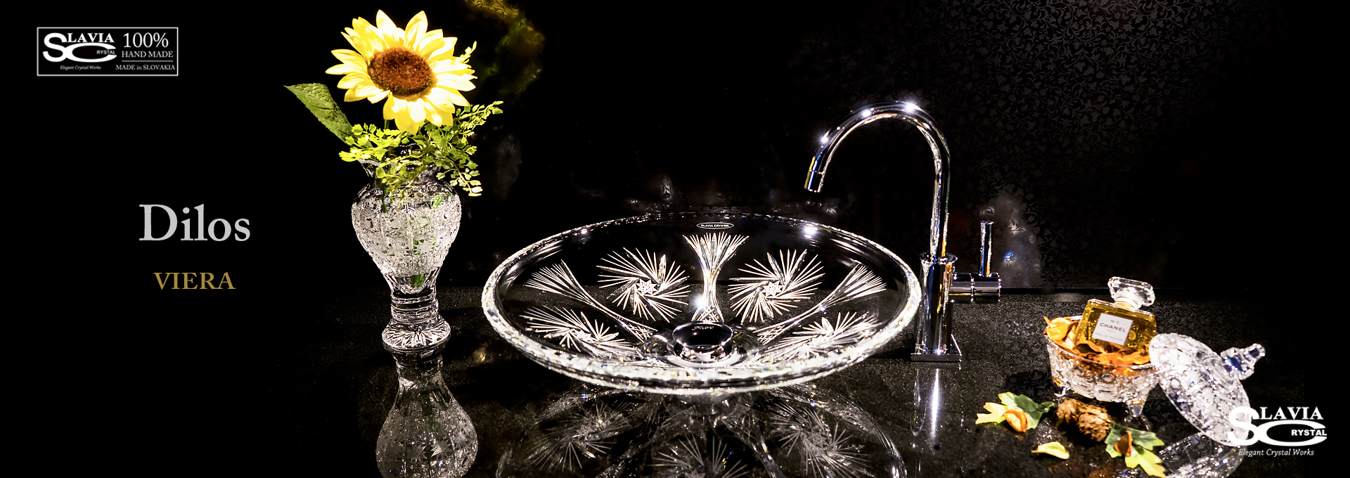 SLAVIA CRYSTAL　Dilos（スラヴィアクリスタル）ディロス　ヴィエラ洗面ボウル　｜洗面器｜手洗器｜手洗いボウル｜おしゃれ｜豪華｜美しい｜ガラス｜ボウル｜最高級｜クリスタル｜