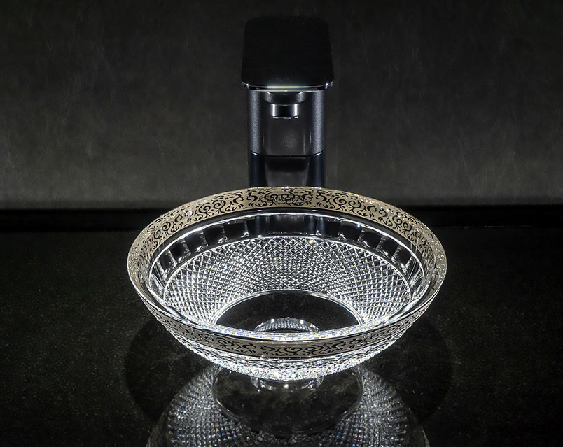 スラヴィアクリスタル　ミミ　エンパイアープラチナクリスタル洗面ボウル　｜クリスタル｜ガラス｜手洗器｜手洗いボウル｜洗面器｜小型｜コンパクト｜トイレ｜玄関｜スペース｜デザイン｜おしゃれ｜豪華｜美しい｜スラビアクリスタル｜小さめ｜