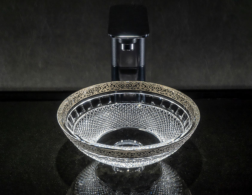 スラヴィアクリスタル　ミミ　エンパイアープラチナクリスタル洗面ボウル　｜クリスタル｜ガラス｜手洗器｜手洗いボウル｜洗面器｜小型｜コンパクト｜トイレ｜玄関｜スペース｜デザイン｜おしゃれ｜豪華｜美しい｜スラビアクリスタル｜小さめ｜