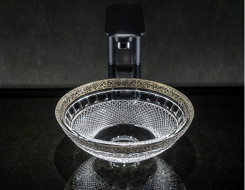 スラヴィアクリスタル　ミミ　エンパイアープラチナクリスタル洗面ボウル　｜クリスタル｜ガラス｜手洗器｜手洗いボウル｜洗面器｜小型｜コンパクト｜トイレ｜玄関｜スペース｜デザイン｜おしゃれ｜豪華｜美しい｜スラビアクリスタル｜小さめ｜