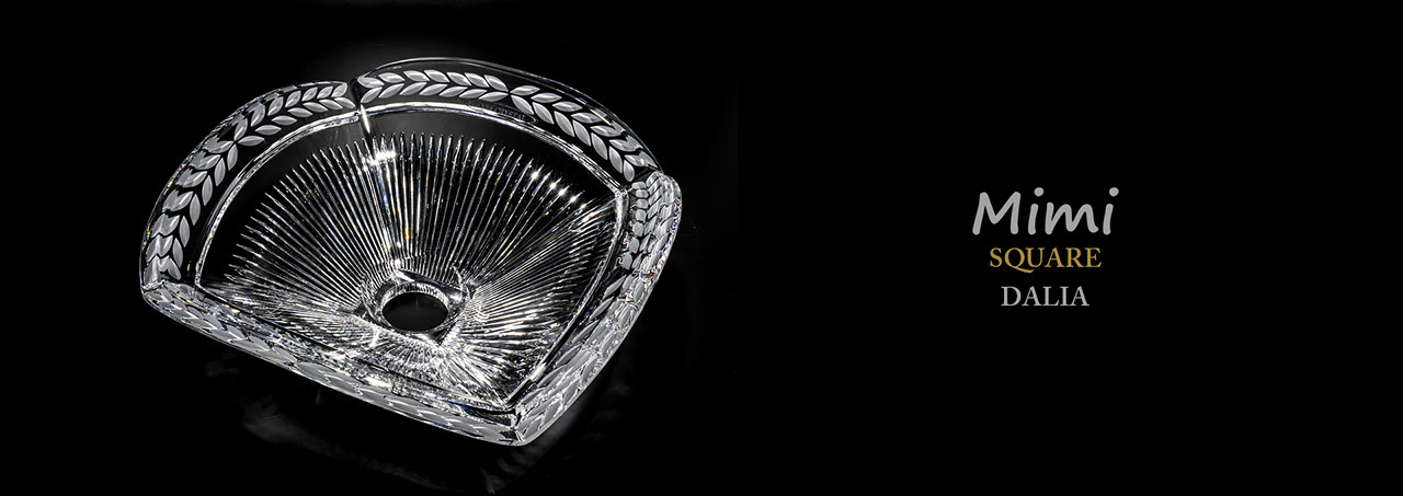 スラヴィアクリスタル　ミミ　スクエアーダリア洗面ボウル　｜クリスタル｜ガラス｜手洗器｜手洗いボウル｜洗面器｜小型｜コンパクト｜トイレ｜玄関｜スペース｜デザイン｜おしゃれ｜豪華｜美しい｜スラビアクリスタル｜小さめ：｜ 