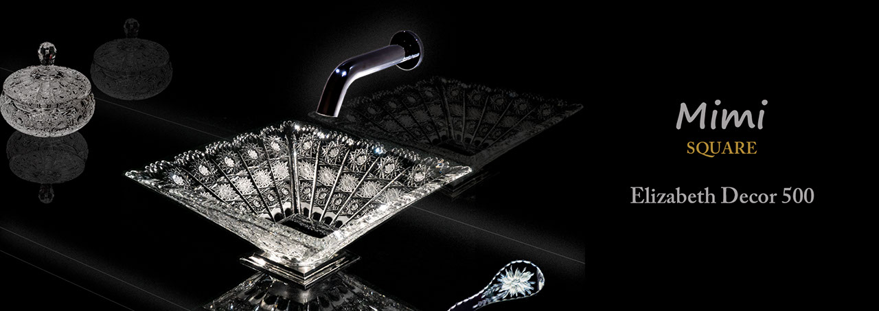 スラヴィアクリスタル　ミミ　スクエアーエリザベス洗面ボウル　｜クリスタル｜ガラス｜手洗器｜手洗いボウル｜洗面器｜小型｜コンパクト｜トイレ｜玄関｜スペース｜デザイン｜おしゃれ｜豪華｜美しい｜スラビアクリスタル｜小さめ：｜